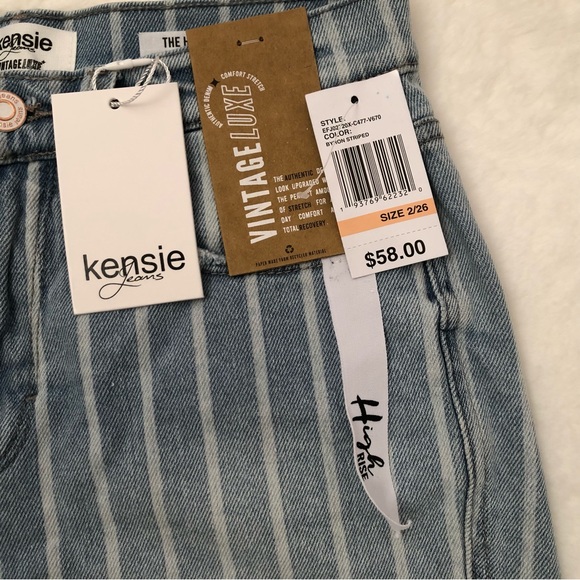 KENSIE JEANS VINTAGE LUXE NWT THE HIGH RISE SHORT SIZE 2/26 STRIPED DENIM - Picture 3 of 16